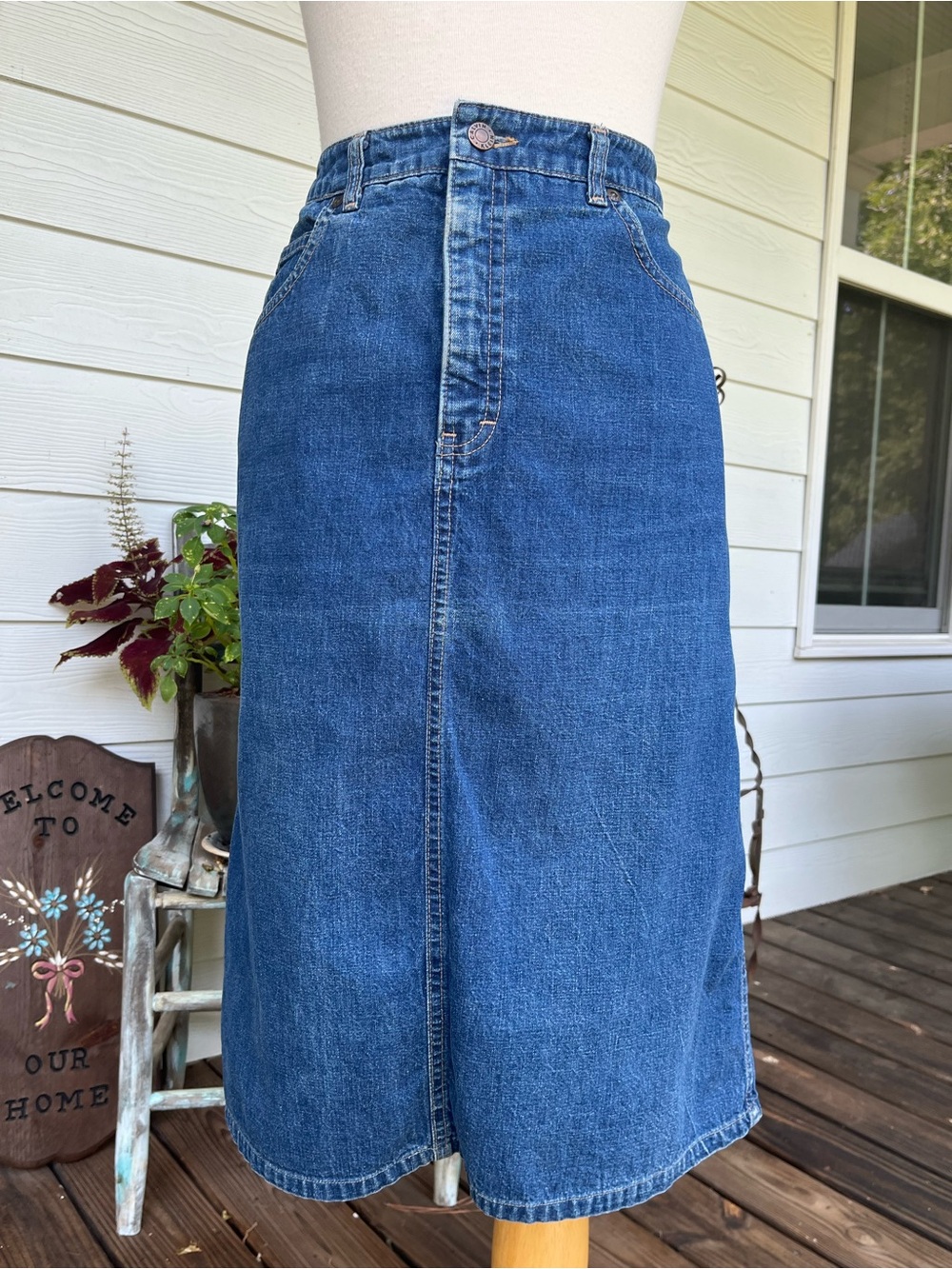 Vintage 70s 80s Calvin Klein Denim Midi Skirt - Rigid 100% Cotton